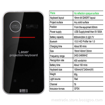 Intelligent Virtual Keyboard with Laser projector & Wireless Blue-tooth Paired with PC & Pad with Red laser diode light source